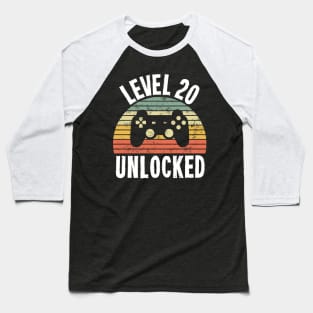 Level 20 Unlocked T-Shirt - 20th Birthday Gamer Gift - Twentieth Anniversary Gift Baseball T-Shirt